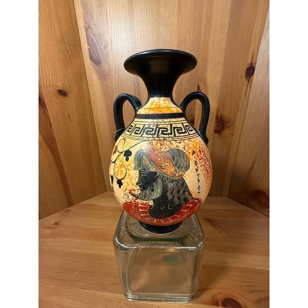 Vintage Hand Painted Greek Amphora Vase Museum Copy Classic Period 500 BC